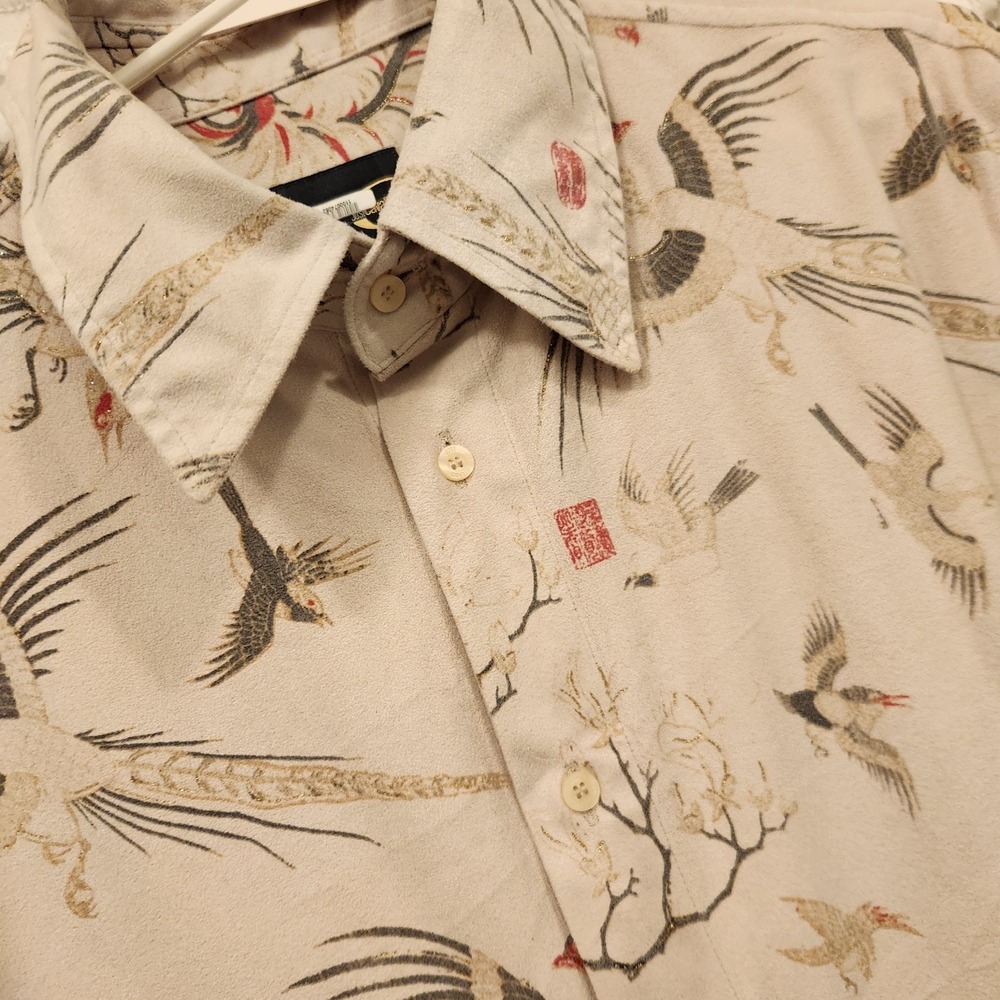 Just Cavilli Ittiere All Over Print Bird Long Sleeve Mens Sz‎ 54 Made In Italy